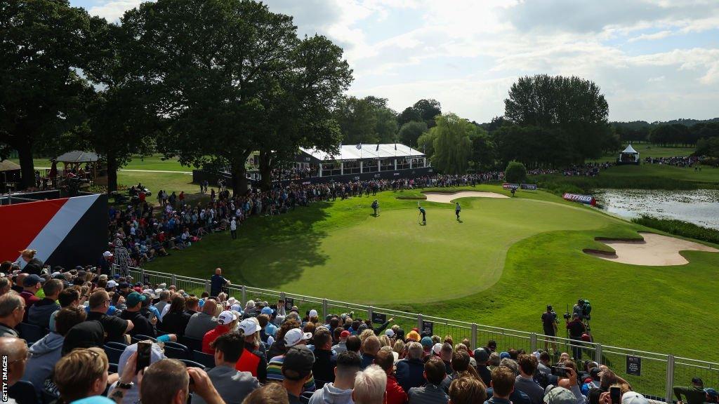 A general view of fans watching the British Masters at The Belfry