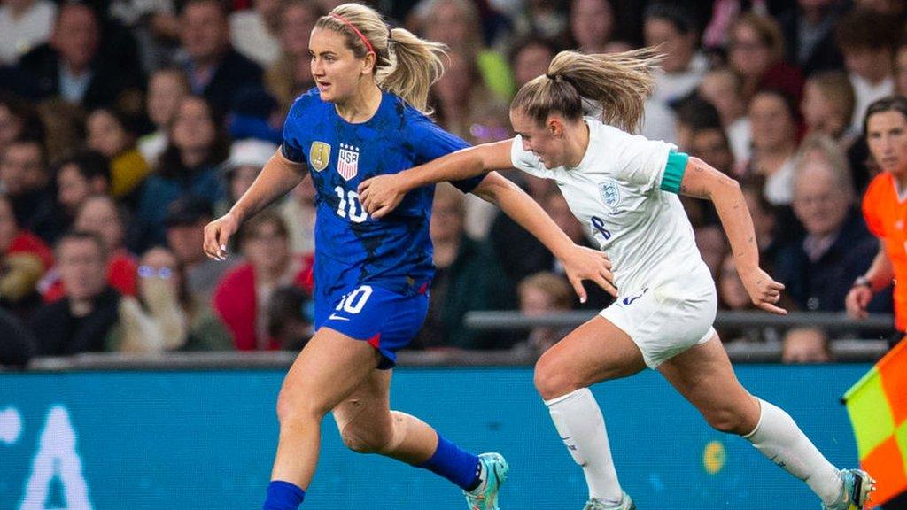 United States' midfielder Lindsey Horan and England midfielder Georgia Stanway