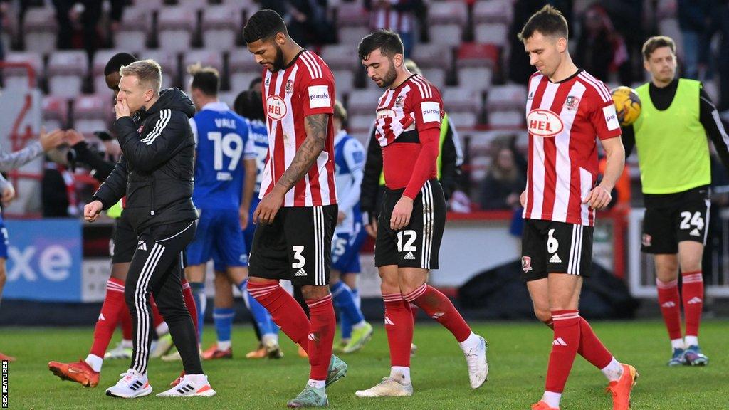 Exeter City players after losing to Bristol Rovers