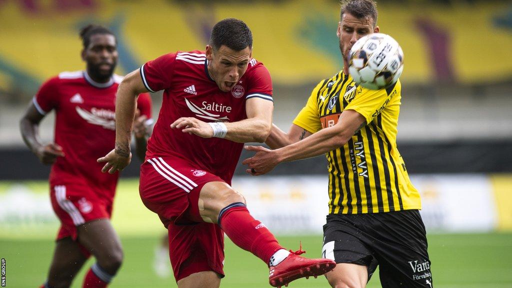 Aberdeen's Christian Ramirez in action during a Europa Conference League Second Qualifying Round match between BK Hacken and Aberdeen at the Bravida Arena