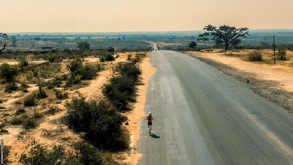 Russ Cook running through rural areas