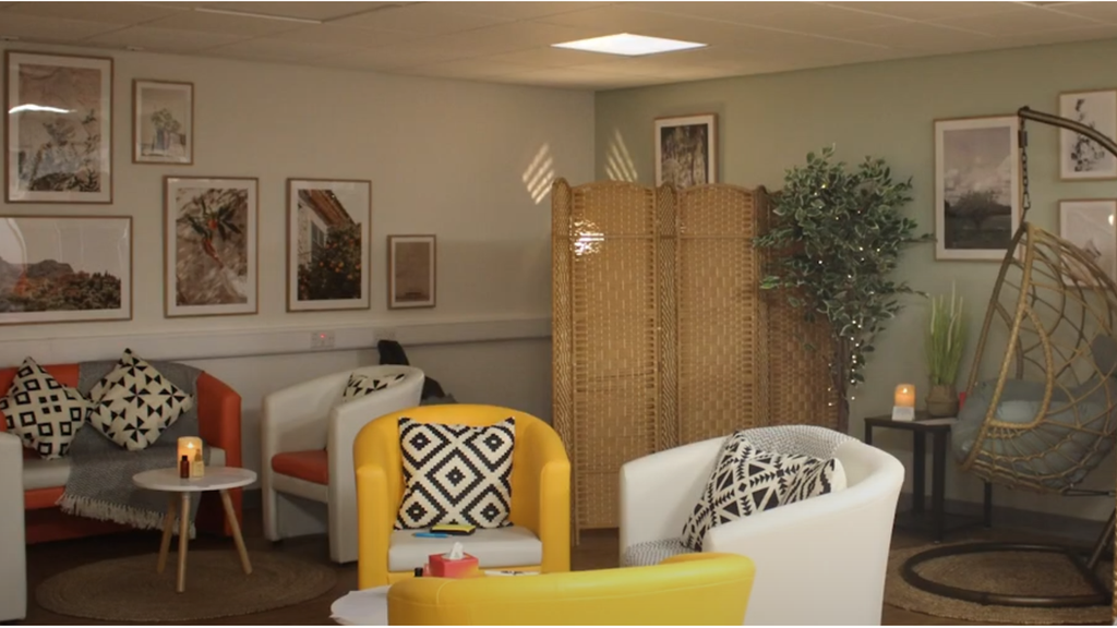 A photo shows the wellbeing room at Derriford Hospital