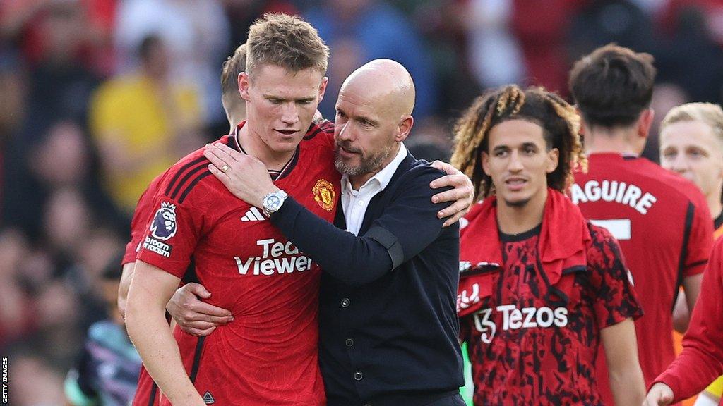 Erik ten Hag hugs Scott McTominay