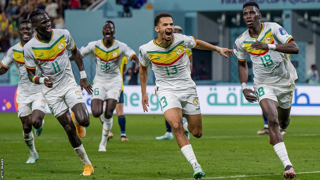 Senegal celebrate a goal against Ecuador