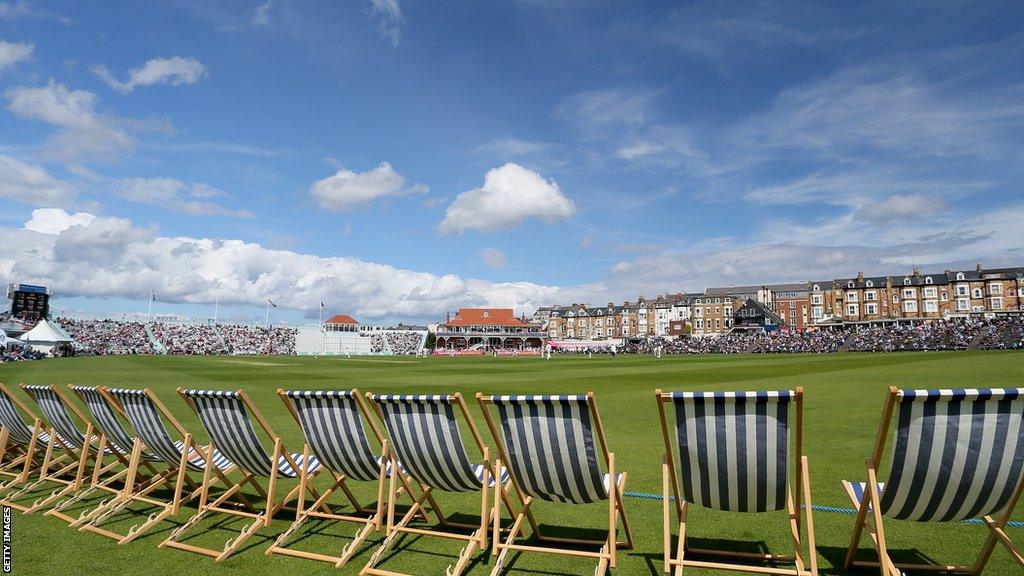 Deckchairs at cricket ground in Scarborough