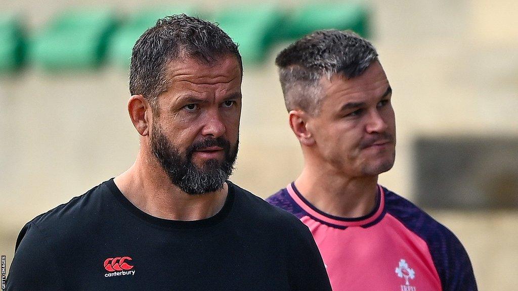 Andy Farrell and Johnny Sexton pictured during an Ireland training session