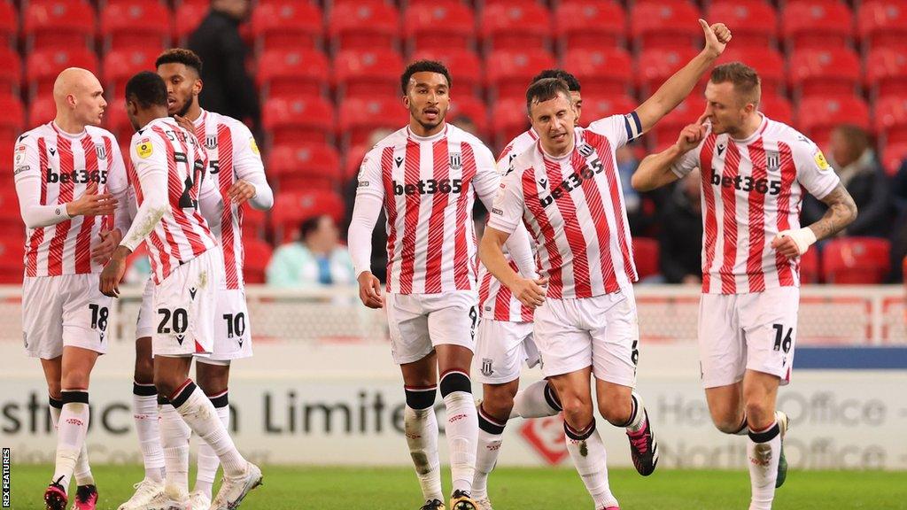 Phil Jagielka celebrates scoring for Stoke City