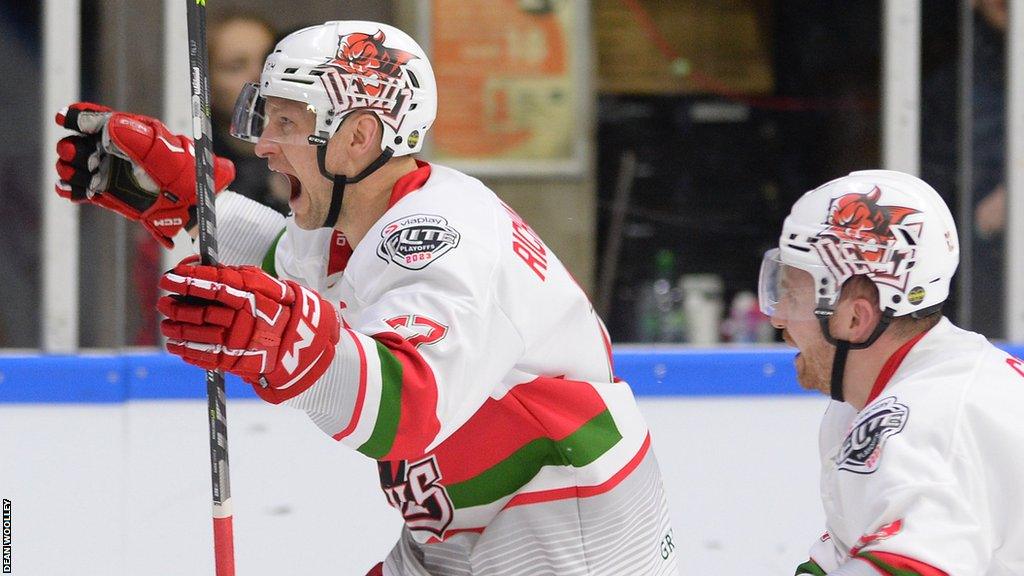 Cardiff Devils captain Mark Richardson celebrates his goal