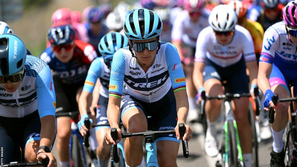 Lizzie Deignan competing in La Vuelta Femenina earlier in May