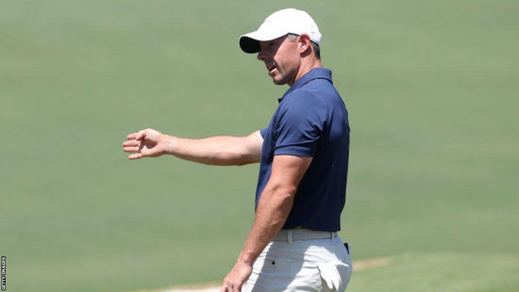 Disappointment for Rory McIlroy after missing a putt on the second hole on Sunday