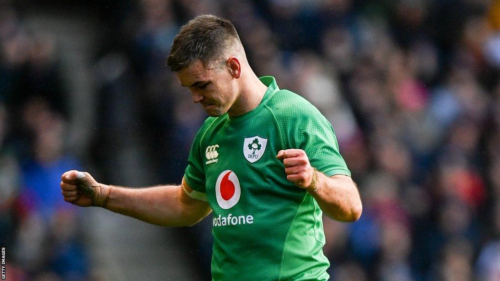 Sexton celebrates during Ireland's win over Scotland at Murrayfield