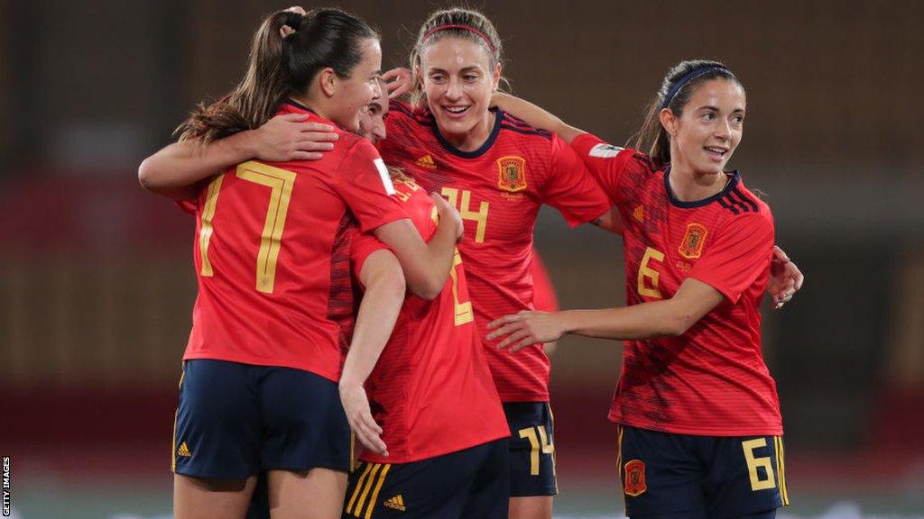 Spain celebrate after beating Scotland in World Cup qualifying