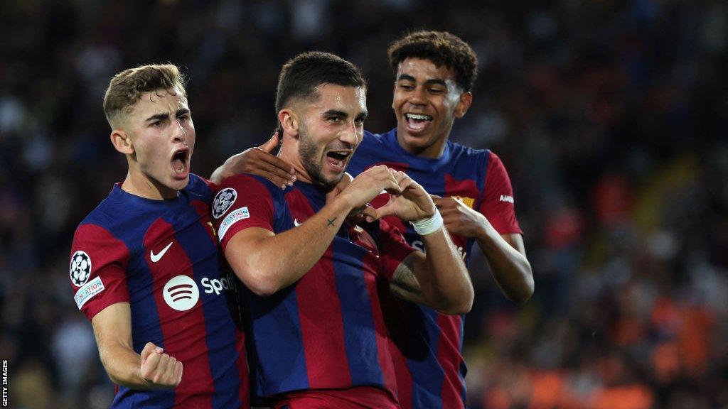 Barcelona's Ferran Torres celebrates his goal