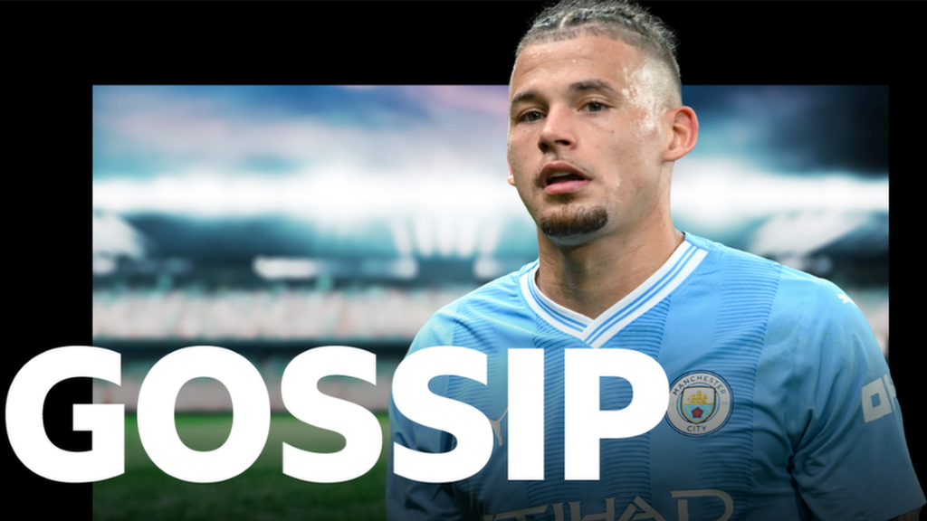 Manchester City's Kalvin Phillips and the Gossip logo