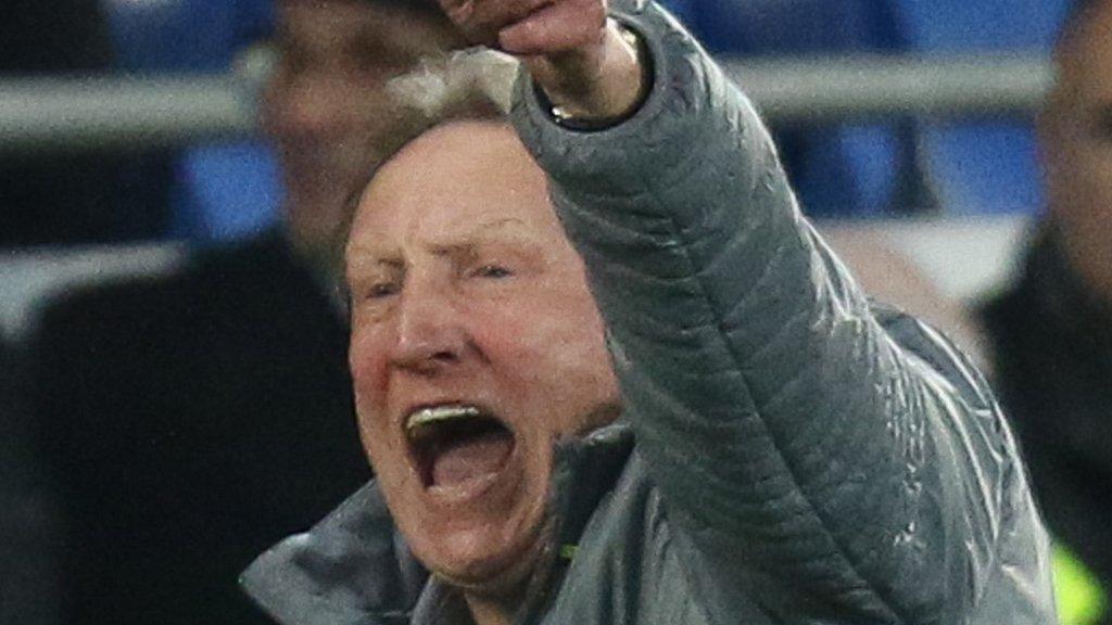 Neil Warnock shouts and points during a Cardiff City game