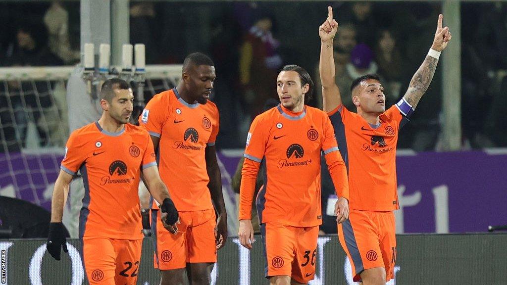 Inter Milan captain Lautaro Martinez celebrates scoring against Fiorentina