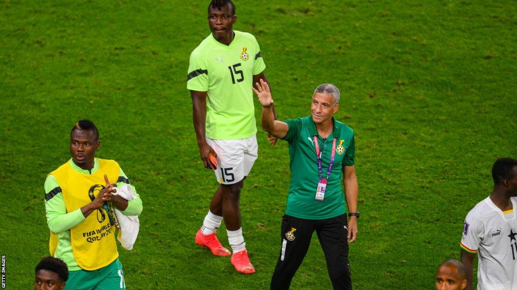 Chris Hughton waves to the crowd during the 2022 World Cup