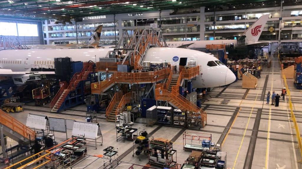 Boeing 787 Dreamliners are built at the aviation company's North Charleston, South Carolina, assembly plant on May 30, 2023.