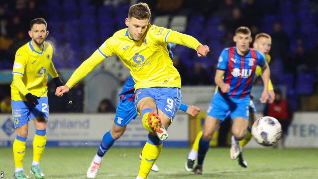 Jamie Gullan scores a penalty for Raith Rovers against Inverness Caledonian Thistle