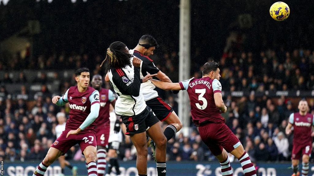 Raul Jimenez scores Fulham's first against West Ham