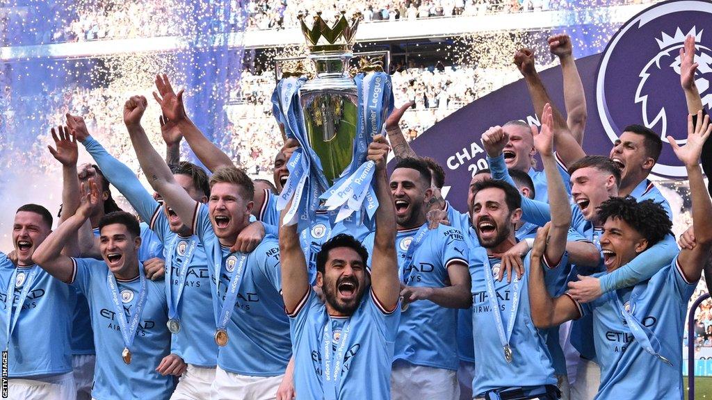 Manchester City celebrate winning the Premier League