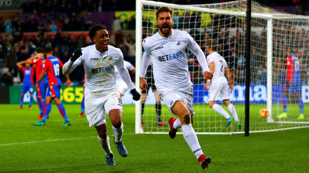 Fernando Llorente celebrates scoring for Swansea