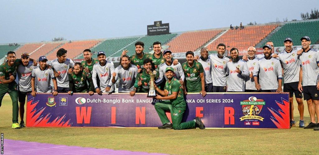 Bangladesh with the ODI series trophy