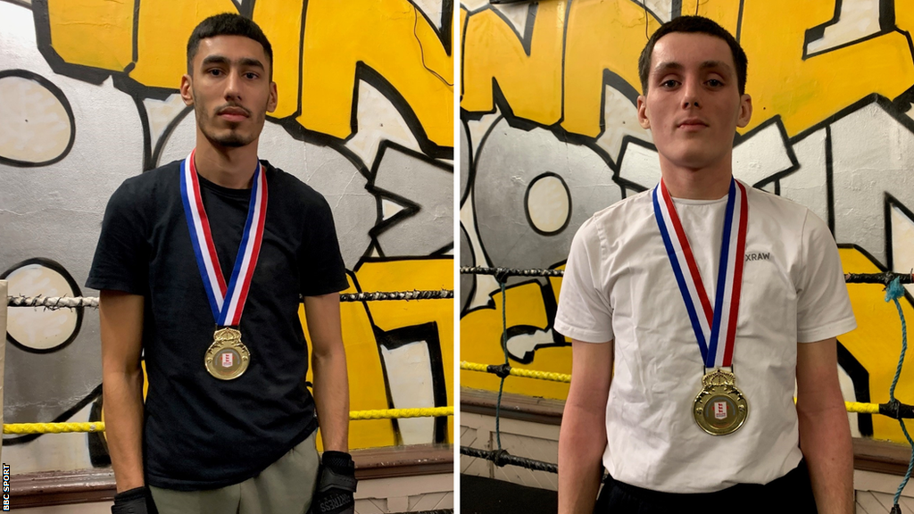 Alishan Anwar and Hugo Searle train at Inner City Boxing gym and pose with their medals.