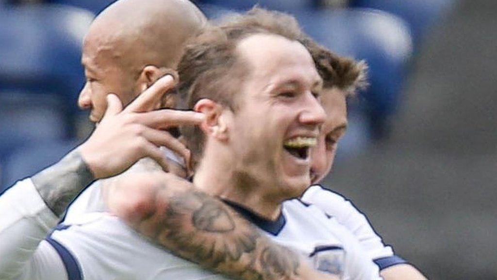 Stevie May celebrates scoring for Preston