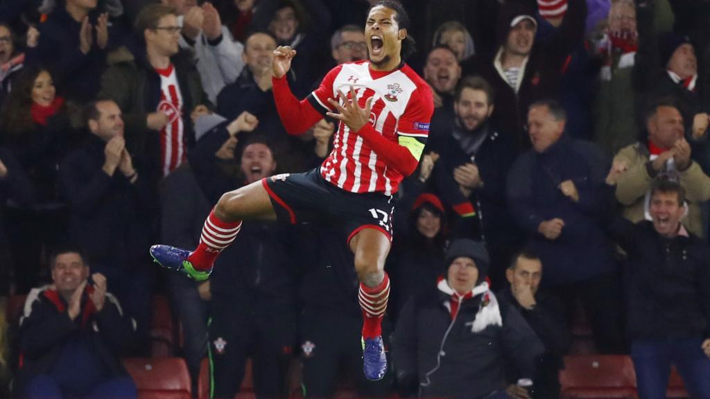 Van Dijk celebrates after scoring