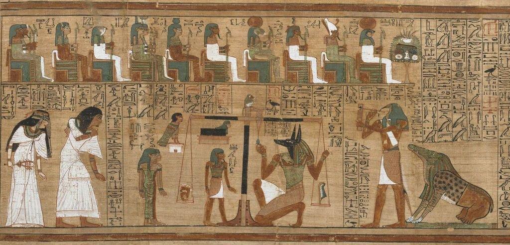 The Book of the Dead, Papyrus of Ani. The Hall of Judgment, circa 1250 BC. Found in the Collection of British Museum