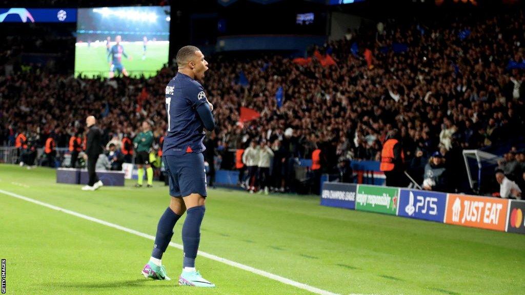 Kylian Mbappe celebrates his goal