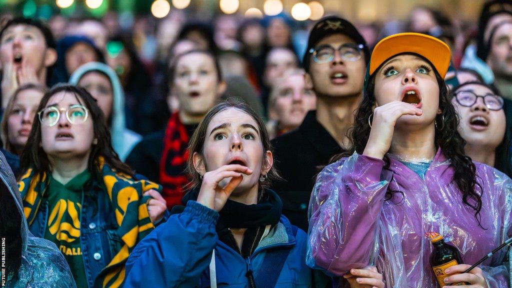 Matildas fans at the Melbourne Fan Festival watching the quarter-final with France