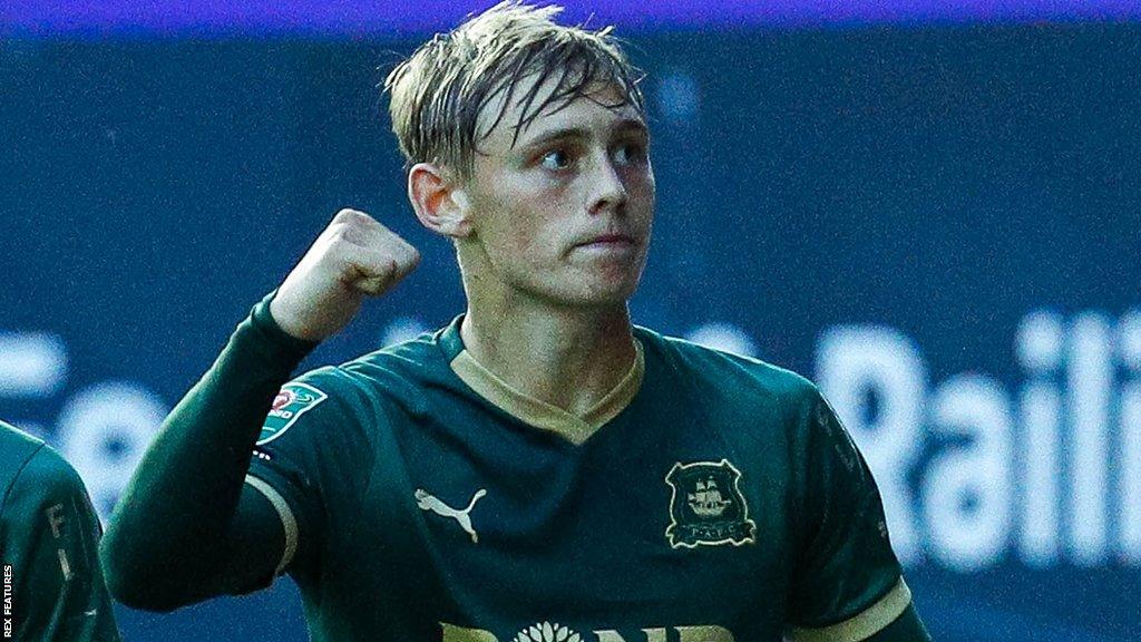 Ben Waine celebrates scoring for Plymouth Argyle