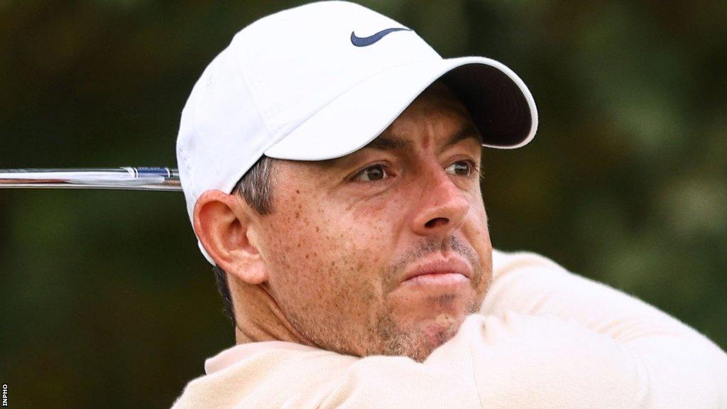 Rory McIlroy tees off at the 14th hole in the first round of the Irish Open on Thursday