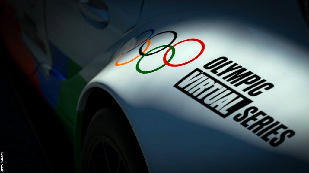 The Olympic Virtual Series logo on a car within the Grand Turismo 7 game