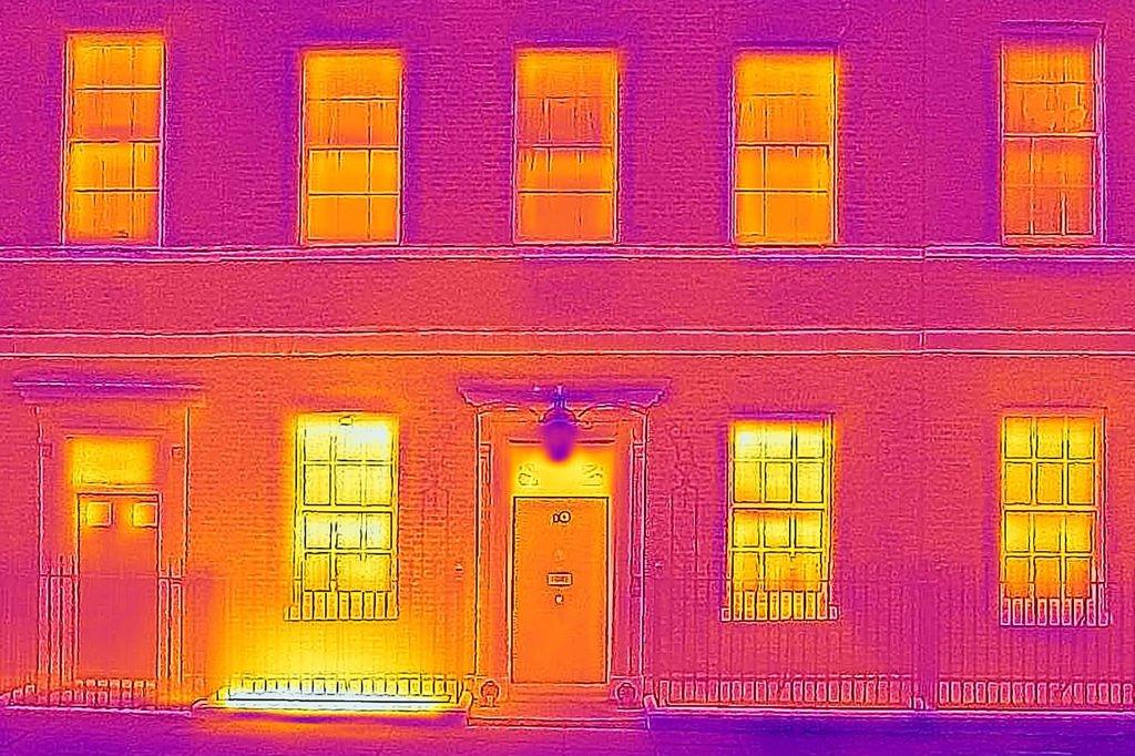 The exterior of number 10 Downing Street taken with a thermal camera