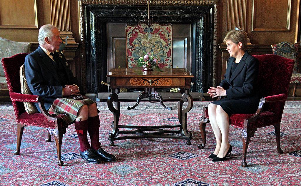 King Charles III with First Minister of Scotland Nicola Sturgeon at the Palace of Holyrood house, 12 September 2022