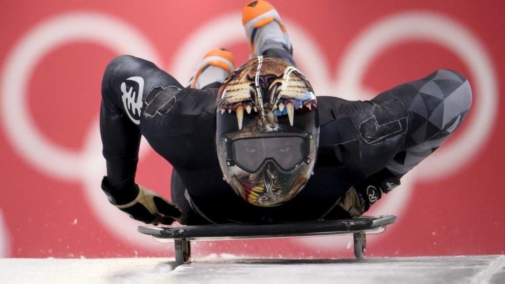 Akwasi Frimpong of Ghana practices during Men's Skeleton training ahead of the PyeongChang 2018 Winter Olympic Games at the Olympic Sliding Centre on February 7, 2018 in Pyeongchang-gun, South Korea