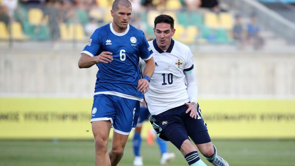 Cyprus Alex Gogic with Northern Ireland's Kyle Lafferty