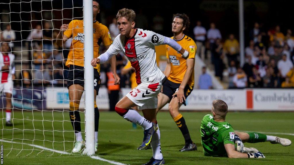 Dom Ballard celebrates scoring on his debut