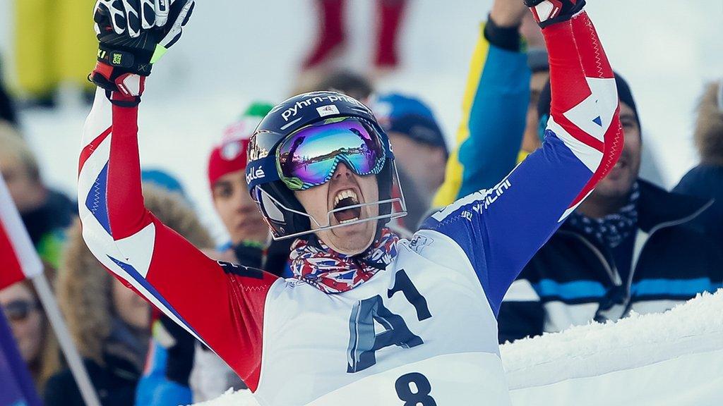 Dave Ryding celebrates a first World Cup podium