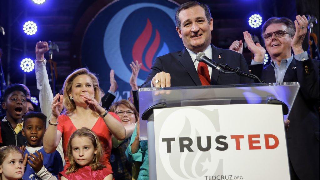 Ted Cruz at a podium in Houston