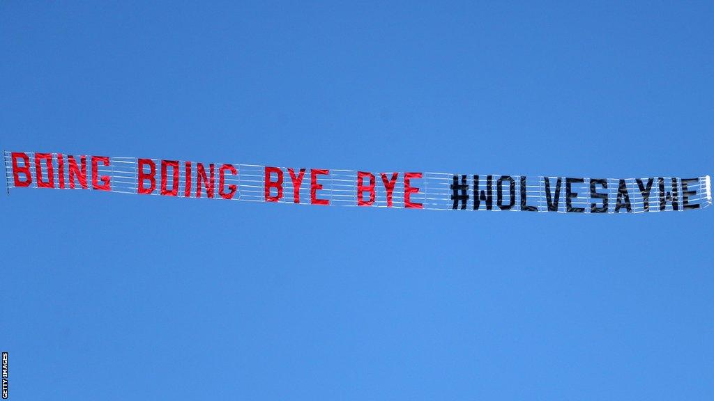 Wolves fans paid for a banner to be flown over The Hawthorns after West Brom were relegated from the Premier League in 2018