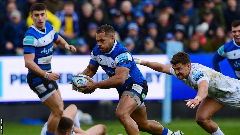 Ollie Lawrence with the ball for Bath