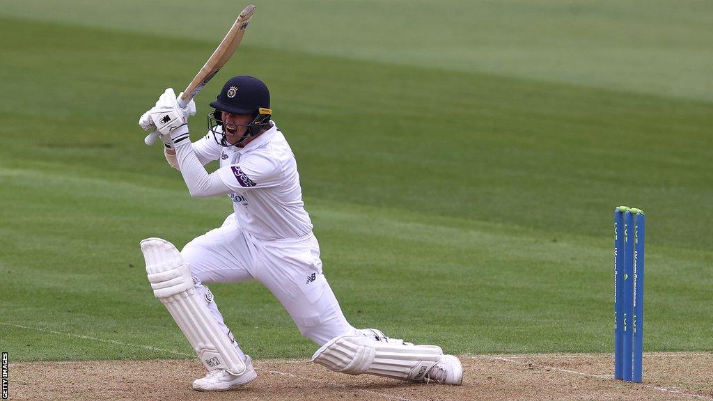 Nick Gubbins plays a cover drive with batting for Hampshire