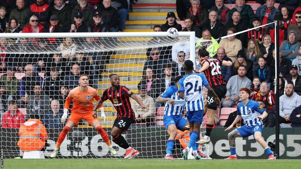 Bournemouth's Enes Unal scores against Brighton in the Premier League