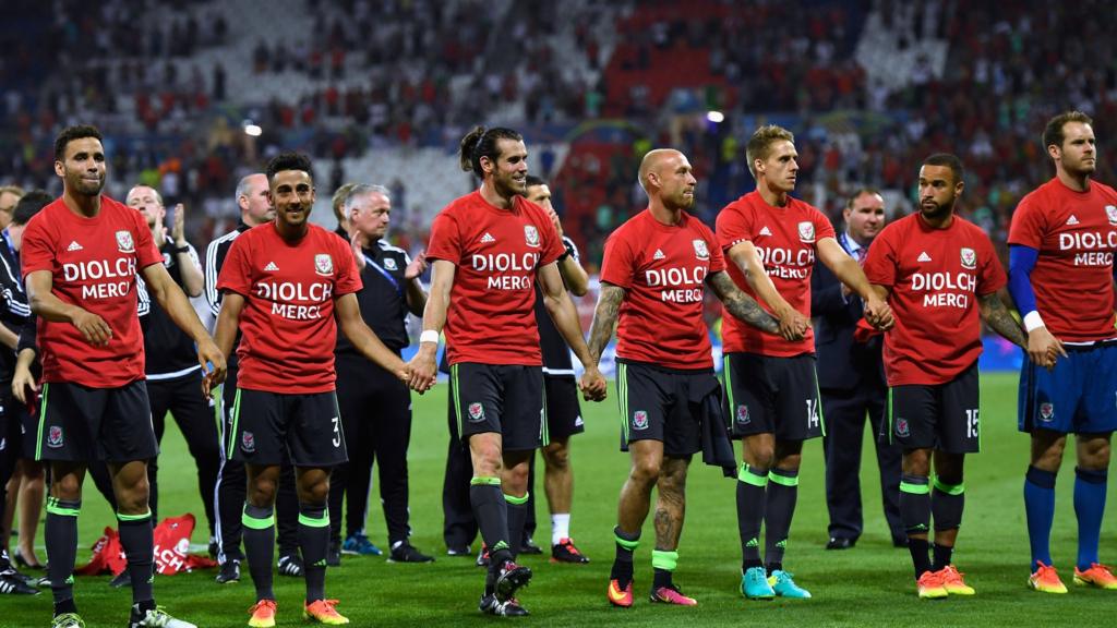 Wales team after Portugal game