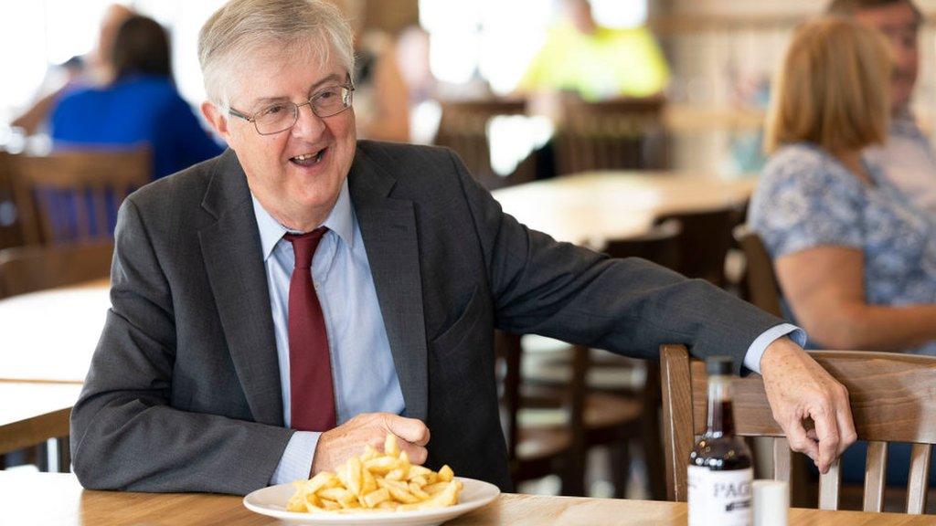 Mark Drakeford visits a fish and chip shop