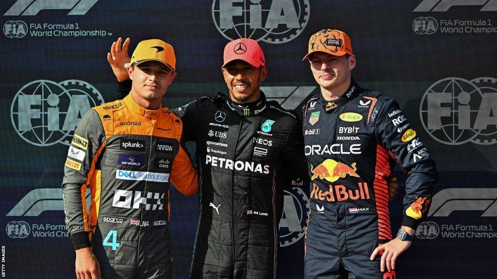 Lando Norris, Lewis Hamilton and Max Verstappen after Hungarian GP qualifying